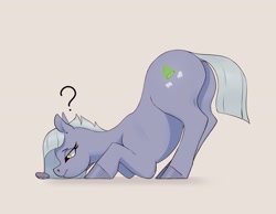 Size: 3377x2619 | Tagged: safe, artist:aquaticvibes, character:limestone pie, species:earth pony, species:pony, g4, cutie mark, eyebrows, eyelashes, face down ass up, female, frown, mare, question mark, rock, simple background, solo, tail