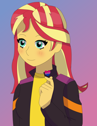 Size: 2334x3018 | Tagged: safe, artist:doggorob, character:sunset shimmer, g4, my little pony:equestria girls, bisexual pride flag, bust, gradient background, heart, pride, pride flag, simple background