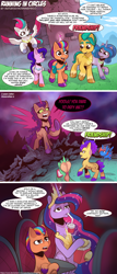Size: 1400x3259 | Tagged: safe, artist:saturdaymorningproj, character:hitch trailblazer, character:izzy moonbow, character:pipp petals, character:sunny starscout, character:twilight sparkle, character:twilight sparkle (alicorn), character:zipp storm, oc, species:alicorn, species:earth pony, species:pegasus, species:pony, species:unicorn, g4, g5, blaze (coat marking), colored wings, comic, crown, cutie mark, dialogue, drink, ethereal mane, evil sunny starscout, flying, folded wings, food, g6, glowing horn, gradient hair, horn, jewelry, levitation, magic, messenger bag, movie theatre, multicolored hair, multicolored wings, multiple horns, older, older twilight, original species, pipp wings, popcorn, princess twilight 2.0, regalia, sharp teeth, sitting, slit eyes, soda, suggestive source, sunny's buttons, text, text bubbles, watching, wings