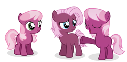 Size: 1024x498 | Tagged: safe, artist:spectrumnightyt, idw, character:cheerilee, character:cherry blossom (idw), character:jasmine leaf, species:earth pony, species:pony, g4, blank flank, female, filly, foal, hooves, idw showified, one hoof raised, show accurate, siblings, simple background, sisters, style emulation, transparent background, trio, trio female, twins, young, younger