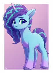 Size: 1407x1923 | Tagged: safe, artist:luminousdazzle, character:misty brightdawn, species:pony, species:unicorn, curly hair, cute, eyebrows, female, freckles, frizzy hair, frown, horn, looking sideways, mare, mistybetes, solo, unshorn fetlocks
