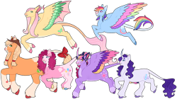 Size: 1280x718 | Tagged: safe, artist:s0ftserve, character:applejack, character:flutterbat, character:fluttershy, character:pinkie pie, character:rainbow dash, character:rarity, character:twilight sparkle, character:twilight sparkle (alicorn), species:alicorn, species:bat pony, species:pony, g4, alternate design, bat ponified, glasses, mane six, race swap, simple background, transparent background