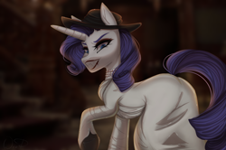 Size: 1280x850 | Tagged: safe, artist:maybeweed, character:rarity, species:pony, species:unicorn, g4, clothing, costume, halloween, halloween costume, high res, holiday, lady dimitrescu, lady raritrescu, resident evil 8, solo, undead, vampire