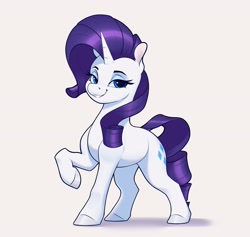 Size: 3281x3110 | Tagged: safe, artist:aquaticvibes, character:rarity, species:pony, species:unicorn, g4, cute, cutie mark, eyebrows, eyelashes, eyeshadow, female, hooves, horn, lidded eyes, looking sideways, makeup, mare, one hoof raised, raribetes, simple background, smiling, solo, tail