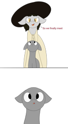 Size: 563x1024 | Tagged: safe, artist:derpy_the_duck, oc, species:earth pony, species:pony, base, clothing, hat, lady dimitrescu, resident evil, resident evil 8, size difference