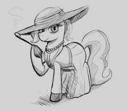 Size: 1200x1047 | Tagged: safe, artist:hitsuji, character:mayor mare, species:pony, g4, lady dimitrescu, monochrome, pipe, solo