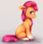 Size: 2208x2292 | Tagged: safe, artist:buttersprinkle, character:sunny starscout, species:earth pony, species:pony, g5, my little pony: a new generation, blushing, braid, braided ponytail, coat markings, colored eyebrows, colored hooves, cute, eyebrows, eyelashes, female, floppy ears, gray background, hooves, looking at you, looking back, mare, profile, signature, simple background, sitting, sitting pretty, smiling, socks (coat marking), solo, sunnybetes, tail, weapons-grade cute