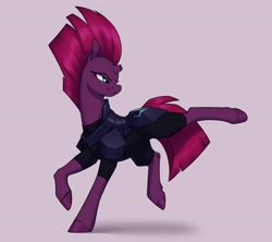 Size: 3600x3200 | Tagged: safe, artist:aquaticvibes, character:tempest shadow, species:pegasus, species:pony, g4, bodysuit, broken horn, clothing, eyebrows, eyelashes, horn, kicking, scar, simple background, solo, standing on one leg, storm king's emblem