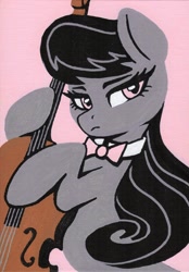 Size: 1455x2088 | Tagged: safe, artist:dandy, character:octavia melody, species:earth pony, species:pony, g4, bow tie, cello, clothing, eyebrows, eyelashes, female, frown, looking sideways, mare, musical instrument, pen drawing, solo, traditional art