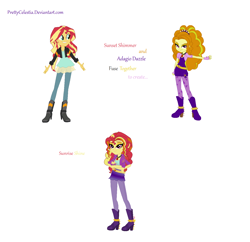 Size: 1426x1380 | Tagged: safe, artist:prettycelestia, parent:adagio dazzle, parent:sunset shimmer, species:eqg human, character:sunrise shine, fusion, offspring