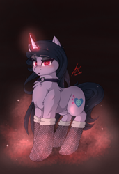 Size: 1548x2257 | Tagged: safe, artist:nanazdina, character:izzy moonbow, species:pony, species:unicorn, g5, clothing, cute, fluffy, full body, goth, goth izzy, gradient hair, ibispaint x, izzybetes, multicolored hair, socks, solo, stockings, thigh highs