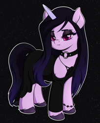 Size: 1407x1722 | Tagged: safe, artist:nathayro37, character:izzy moonbow, species:pony, species:unicorn, g5, choker, clothing, female, goth, goth izzy, gradient hair, jewelry, mare, multicolored hair, necklace, solo