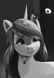 Size: 2868x4096 | Tagged: safe, artist:poxy_boxy, character:izzy moonbow, species:pony, species:unicorn, g5, goth, goth izzy, gradient hair, grayscale, monochrome, multicolored hair, solo