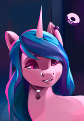 Size: 3541x5058 | Tagged: safe, alternate version, artist:poxy_boxy, character:izzy moonbow, species:pony, species:unicorn, g5, eyeshadow, female, goth, goth izzy, gradient hair, jewelry, makeup, multicolored hair, piercing, solo