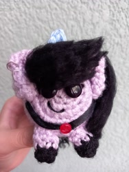 Size: 3000x4000 | Tagged: safe, artist:casquitos kawaii, character:izzy moonbow, species:pony, species:unicorn, g5, my little pony: a new generation, amigurumi, crochet, goth, goth izzy, gradient mane, handmade, irl, multicolored hair, photo, plushie, solo, toy