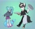 Size: 2620x2215 | Tagged: safe, alternate version, artist:rexyseven, non-mlp oc, oc, oc only, oc:whispy slippers, species:anthro, species:earth pony, species:pony, base, blushing, bow tie, clothing, duo, furry oc, glass, glasses, gradient background, green background, happy, pants, platter, shirt, shoes, simple background, skirt, slippers, smiling, socks, sweater, tail, waiter