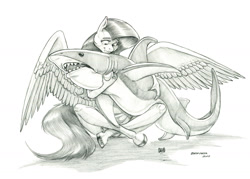 Size: 1400x1002 | Tagged: safe, artist:baron engel, character:fluttershy, species:anthro, species:pegasus, species:pony, species:unguligrade anthro, g4, black and white, clothing, crossed legs, dress, explicit source, eyebrows, female, grayscale, grimdark source, mare, monochrome, pencil drawing, plushie, shark, simple background, sitting, smiling, solo, spread wings, thread, toy, traditional art, white background, wings