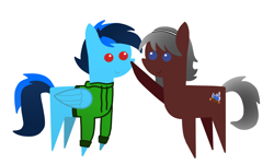 Size: 10000x6000 | Tagged: safe, artist:freestadiumtix, oc, oc only, oc:shy-fly, oc:snowblaze, species:earth pony, species:pegasus, species:pony, boop, clothing, cute, duo, female, male, mare, ocbetes, pointy ponies, simple background, stallion, sweater, white background