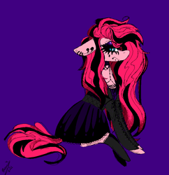 Size: 802x828 | Tagged: safe, artist:namiiarts, character:pinkie pie, species:earth pony, species:pony, g4, back, black socks, clothing, ear piercing, earring, ears, goth, goth pinkie, jewelry, lidded eyes, looking at you, piercing, skirt, socks, unamused