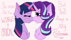 Size: 1200x675 | Tagged: safe, artist:namiiarts, character:starlight glimmer, character:twilight sparkle, species:pony, species:unicorn, ship:twistarlight, g4, blushing, chest fluff, female, lesbian, shipping