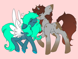 Size: 1280x960 | Tagged: no source, safe, artist:namiiarts, oc, oc:awoo, oc:shruggy, species:pegasus, species:pony, species:unicorn, boop, noseboop, tongue out
