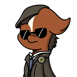 Size: 1590x1590 | Tagged: safe, artist:melodysketch, part of a set, oc, oc only, species:earth pony, species:pony, image set: manechat everfree 2022, button, clothing, flat cap, necktie, shading, solo, suit, sunglasses, transparent background, vest