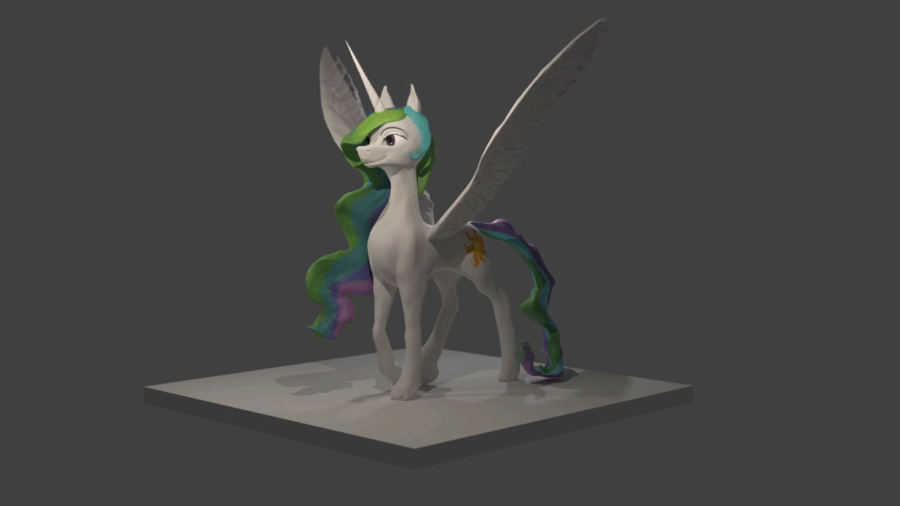 Size: 1280x720 | Tagged: safe, artist:plainoasis, character:princess celestia, species:alicorn, species:pony, g4, animated, cutie mark, female, folded wings, gif, gray background, happy, horn, mare, open mouth, simple background, smiling, solo, spread wings, tail, walk cycle, wings