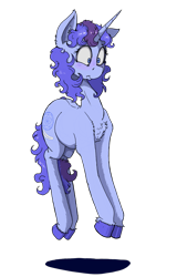 Size: 894x1395 | Tagged: safe, artist:paskanaakka, derpibooru original, oc, oc only, oc:midnight dew, species:pony, species:unicorn, blushing, chest fluff, colored hooves, cutie mark, ear fluff, explicit source, eyelashes, female, hooves, horn, jumping, mare, shocked, simple background, solo, transparent background, wide eyes
