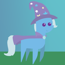 Size: 6000x6000 | Tagged: safe, artist:freestadiumtix, character:trixie, species:pony, species:unicorn, g4, cape, clothing, female, grass, hat, jewelry, mare, missing cutiemark, pointy ponies, smiling, solo, trixie's brooch, trixie's cape, trixie's hat, wizard hat