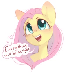 Size: 890x993 | Tagged: safe, artist:melodylibris, character:fluttershy, species:pegasus, species:pony, g4, blushing, bust, cute, daaaaaaaaaaaw, dialogue, ear blush, female, heart, mare, open mouth, portrait, positive ponies, shyabetes, simple background, solo, speech bubble, talking to viewer, text, white background
