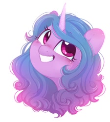Size: 877x976 | Tagged: safe, artist:melodylibris, part of a set, character:izzy moonbow, species:pony, species:unicorn, g5, bust, cute, gradient hair, izzybetes, looking up, multicolored hair, portrait, simple background, smiling, solo, white background