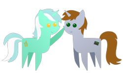 Size: 10000x6000 | Tagged: safe, alternate version, artist:freestadiumtix, character:lyra heartstrings, oc, oc:littlepip, species:pony, species:unicorn, fallout equestria, g4, boop, crossover, cute, duo, fallout, female, female duo, horn, lyrabetes, mare, pointy ponies, simple background, transparent background, unicorn oc