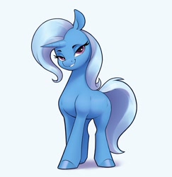 Size: 2804x2882 | Tagged: safe, artist:aquaticvibes, character:trixie, species:pony, species:unicorn, g4, cute, diatrixes, eyebrows, eyelashes, female, horn, lidded eyes, looking at you, mare, simple background, smiling, solo, tail
