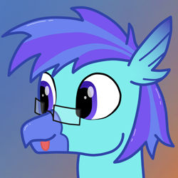Size: 7000x7000 | Tagged: safe, artist:freestadiumtix, oc, oc only, oc:devereux, species:classical hippogriff, species:hippogriff, beak, blep, blue background, bust, cute, glasses, gradient background, male, ocbetes, orange background, simple background, solo, tongue out