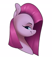 Size: 2031x2307 | Tagged: safe, artist:aquaticvibes, character:pinkamena diane pie, character:pinkie pie, species:earth pony, species:pony, g4, bust, cute, cuteamena, eyebrows, eyelashes, female, lidded eyes, looking back, mare, portrait, simple background, smiling, solo, straight hair, white background