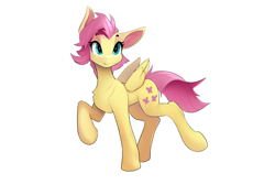 Size: 3508x2480 | Tagged: safe, artist:zpdea, character:fluttershy, species:pegasus, species:pony, g4, alternate hairstyle, female, floppy ears, mare, raised hoof, short hair, simple background, solo, white background