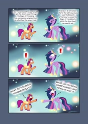 Size: 2480x3508 | Tagged: safe, artist:brogararts, character:sunny starscout, character:twilight sparkle, species:alicorn, species:earth pony, species:pony, g4, g5, alicornified, clothing, colored hooves, comic, crown, dialogue, female, hoof shoes, hooves, jewelry, looking at each other, magic horn, magic wings, mare, necklace, peytral, pointing, princess twilight, raised hoof, regalia, shoes, signature, speech bubble, sunny and her heroine, sunnycorn, text, three quarter view, unshorn fetlocks