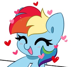 Size: 1478x1398 | Tagged: safe, artist:kittyrosie, character:rainbow dash, species:pegasus, species:pony, g4, blushing, cute, dashabetes, eyes closed, female, heart, mare, open mouth, simple background, solo, white background