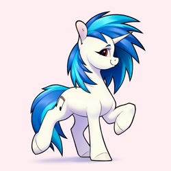 Size: 3084x3084 | Tagged: safe, artist:aquaticvibes, character:dj pon-3, character:vinyl scratch, species:pony, species:unicorn, g4, cutie mark, eyebrows, eyelashes, female, horn, looking sideways, mare, simple background, smiling, solo, trotting