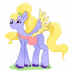 Size: 2048x1983 | Tagged: safe, artist:saphypone, character:fifi (g5), species:pegasus, species:pony, g5, colored wings, cute, female, fifibetes, looking at you, mare, multicolored wings, ponytail, shoulder bag, simple background, smiling, solo, spread wings, white background, wings