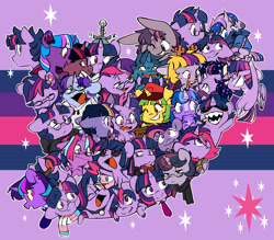 Size: 6320x5532 | Tagged: safe, artist:chub-wub, character:mean twilight sparkle, character:pinkie pie, character:twilight sparkle, character:twilight sparkle (alicorn), oc, oc:dusk shine, species:alicorn, species:pony, episode:the last problem, g4, my little pony: friendship is magic, my little pony:equestria girls, adorkable, bilight sparkle, blunt, choker, cigarette, clothing, crossover, crossover shipping, curved horn, cute, cute little fangs, dork, drugs, duality, ear piercing, earring, equestria girls ponified, fangs, female, glasses, grin, highlight sparkle, hoodie, horn, jewelry, kinsona, makeup, male, male alicorn, mare, mcdonald's, meta, mordecai, mordetwi, multeity, necklace, no pupils, older, older twilight, one eye closed, open mouth, piercing, ponified, powerful sparkle, pride, pride flag, profile, red eyes, regular show, rule 63, scarf, sharp teeth, shipping, slit pupils, smiling, smoking, socks, sparkle sparkle sparkle, species swap, stallion, straight, striped socks, sunglasses, the princess of evil, three quarter view, trans female, trans male, transgender, transgender pride flag, twiabetes, twitter, wings, wink
