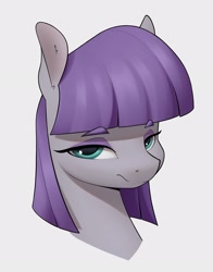 Size: 2260x2876 | Tagged: safe, artist:aquaticvibes, character:maud pie, species:earth pony, species:pony, g4, bust, eyebrows, eyelashes, female, gray background, looking sideways at you, mare, portrait, simple background, smiling, solo, when she smiles