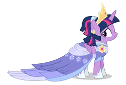Size: 8000x5400 | Tagged: safe, artist:gypsykumquat, derpibooru original, character:twilight sparkle, character:twilight sparkle (alicorn), species:alicorn, species:pony, episode:the last problem, g4, my little pony: friendship is magic, alternate hairstyle, clothing, coronation, coronation dress, crown, cute, digital art, dress, female, hoof shoes, inkscape, jewelry, looking back, mare, profile, regalia, second coronation dress, shoes, simple background, smiling, solo, transparent background, twiabetes, vector