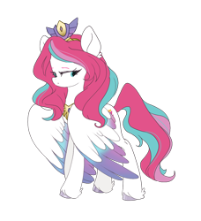 Size: 1124x1235 | Tagged: source needed, safe, artist:hapboy, character:zipp storm, species:pegasus, species:pony, g5, alternate hairstyle, colored hooves, colored wings, crown, female, hooves, jewelry, mare, multicolored wings, necklace, partially open wings, peytral, regalia, simple background, solo, transparent background, unshorn fetlocks, wings
