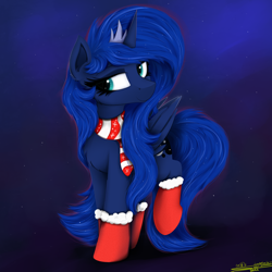 Size: 4000x4000 | Tagged: safe, artist:ser-p, character:princess luna, species:pony, g4, absurd resolution, clothing, scarf, socks, solo, striped scarf