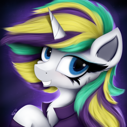 Size: 4000x4000 | Tagged: safe, artist:ser-p, character:rarity, species:pony, species:unicorn, episode:it isn't the mane thing about you, g4, absurd resolution, alternate hairstyle, bust, female, grin, mare, portrait, punk, punkity, signature, smiling, solo