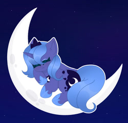 Size: 1280x1236 | Tagged: safe, artist:fluffytrashbin, character:princess luna, species:alicorn, species:pony, g4, clothing, crown, cute, eyes closed, female, filly, filly luna, hoof shoes, jewelry, lunabetes, necklace, night, night sky, peytral, regalia, shoes, sky, sleeping, solo, tangible heavenly object, woona, young, younger