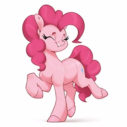 Size: 2930x2930 | Tagged: safe, artist:aquaticvibes, character:pinkie pie, species:earth pony, species:pony, g4, colored eyebrows, cutie mark, dancing, eyelashes, eyes closed, female, mare, simple background, smiling, solo, tail, white background