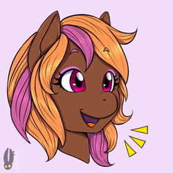 Size: 688x688 | Tagged: safe, artist:natt333, oc, oc only, species:pegasus, species:pony, g4, bust, colored eyebrows, commissioner:solar aura, cute, eyebrows, eyebrows visible through hair, female, lavender background, mare, ocbetes, open mouth, pegasus oc, portrait, simple background, solo, three quarter view