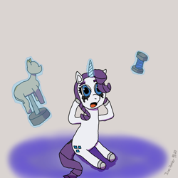 Size: 3840x3840 | Tagged: safe, artist:ironhunter9860, manebooru original, character:rarity, species:pony, species:unicorn, g4, manechat challenge, mannequin, panic, solo, teary eyes, thread